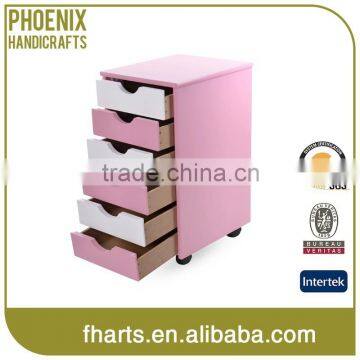 rolling storage wooden cabinet with drawers for girl