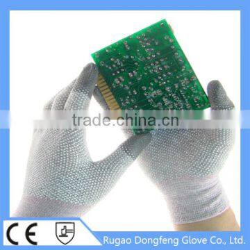 Free Sample 13G Sleamless Knitted Nylon Carbon Fiber ESD PVC Dotted Work Gloves For Electronics Industry