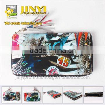 2013 most popular printing long purse custom print leather wallet