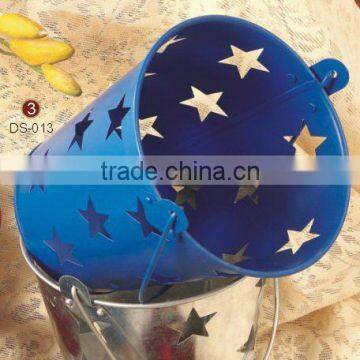 Decorative candle tin bucket with handle & star cutting