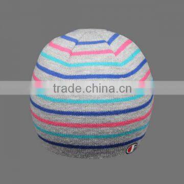 CUSTOM RED AND WHITE STRIPED BEANIE HAT WITH EMBROIDERY
