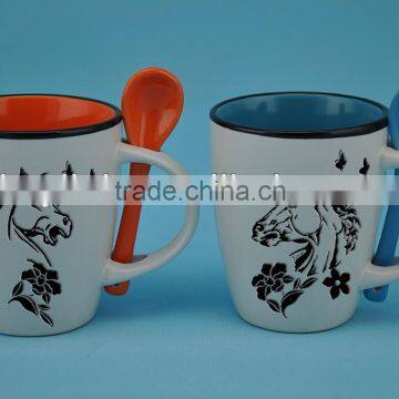 horse design stonware coffeemug with spoon