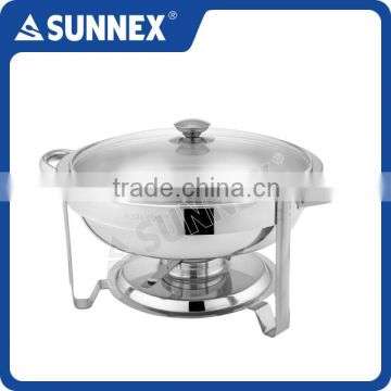 Sunnex Classic Range Round Buffet Chafer / Chafing Dish Set With Glass Cover, 4.5 Ltr.