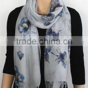 Blue Floral Printing Acrylic Scarf