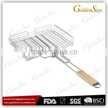 Stainless Steel BBQ Grilling Basket With Wood Handle