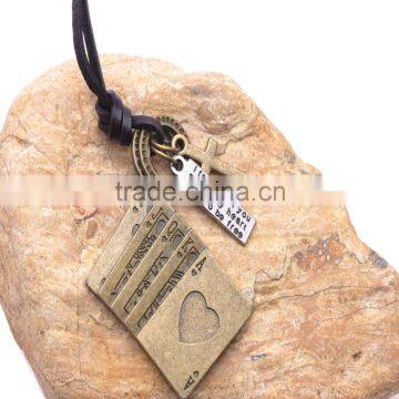 Genuine Leather Necklace with Antique Brass Poker Royal Flush Pendant.