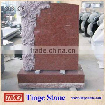 Indian red granite memorial monuments carved rose pattern