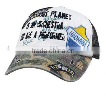 printing and embroidery 100% cotton baseball mesh cap