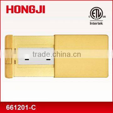 Single Flat push floor box with receptacle in brass