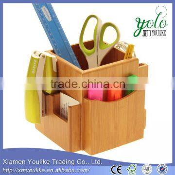 Made of Natural Bamboo Revolving Desk Organiser Space Saving Stationery Box                        
                                                Quality Choice