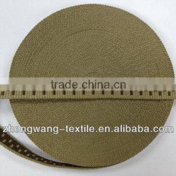 Khaki background polylester webbing with tiny brown square