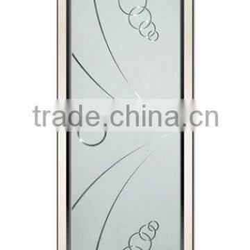 sandblasting and engraved tempered glass entry door