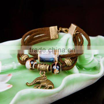 Mental Elephant decoration Nylon Weave handmade ceramic bead bracelet