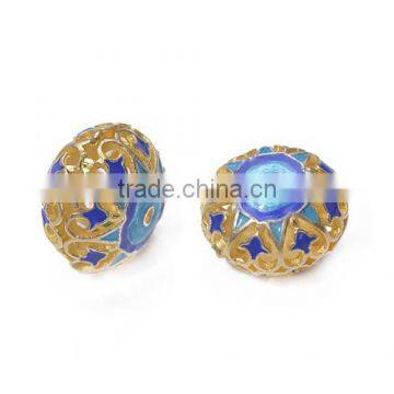 200pcs Golden Hollow Enameled Brass Beads Blue ethnic jewelry heart handmade bead 10*14.4mm