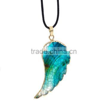 Newest Agate Druzy Angel Wing Pendant Fashion Natural Stone Drusy Charm Necklace