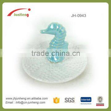 Garden decor glazed blue seahorse ceramic decorative nickel plate