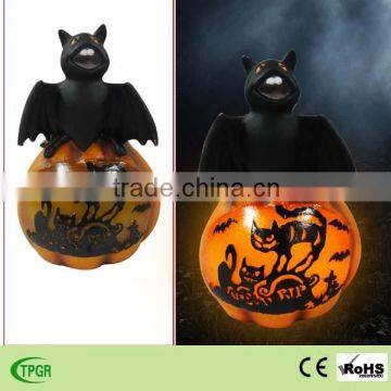 solar powered polyresin bat with pumpkin for halloween decoration