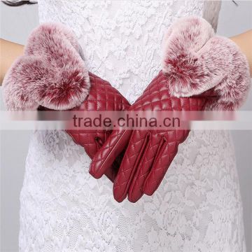 Separated Five Fingers Rabbbit Fur Winter Leather workout Gloves for Fashion Lady