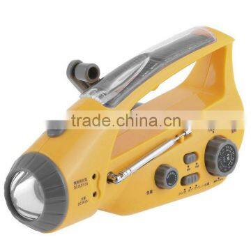 Crank dynamo flashlight with radio & solar siren blink flashlight for emergency