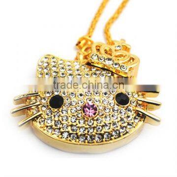 Gold animal Jewelry usb necklaces, cartoon character usb kitty jewelry 16GB cheap