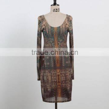 Latest Dress 2016 Spring Autumn Long Sleeve Dress for Mature Woman Sexy Net Back Dress OEM/ODM Supply