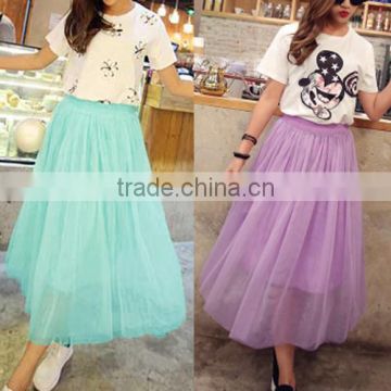 Summer Women's Net Yarn Casual Long Skirt Candy Color Solid Maxi Skirt