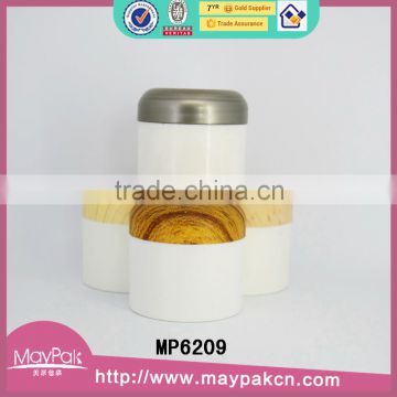 white color PP jar cream jar with bamboo cap 50g 100g cosmetic jar with wood cap