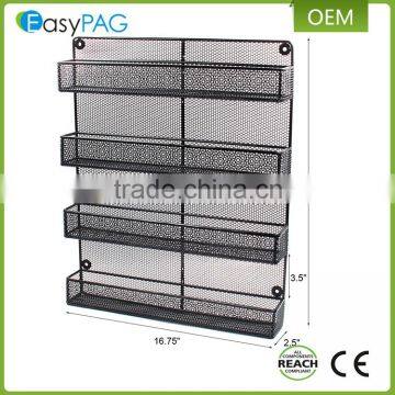 Kitchen Accessories 4 Tier Black Paint Wire Mesh Wall Mounted Spice Rack photo-2