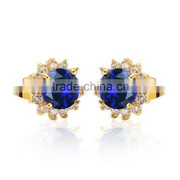 Sapphire cubic zircon bridal jewelry stud 18k yellow gold plated earring for anniversary