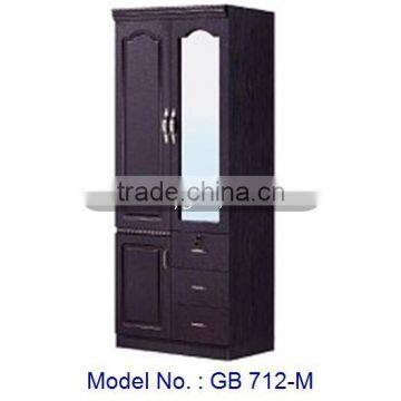 Wardrobe With Mirror 2 Doors Wooden Closet Furniture, 2 door wardrobe with mirror, cheap bedroom furniture, malaysia furniture