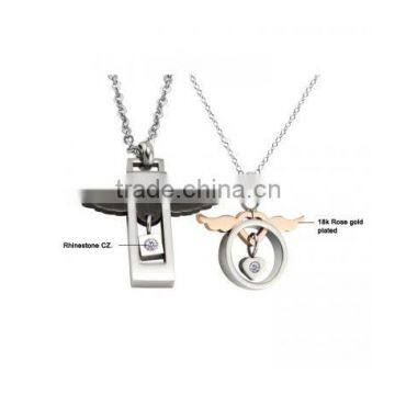 Stainless Steel Crystal Angel Wings Necklace