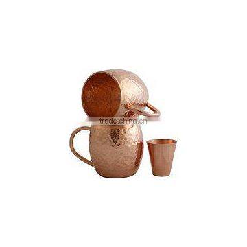 Set of 2 Pure Copper Mugs with Copper Shot Glass - Two 16 Oz Copper Moscow Mule Free Glass