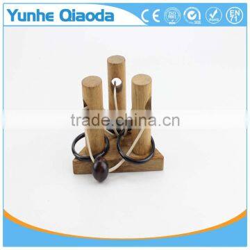Triple Post Trouble String Puzzle KINGOU 4 Pack Classical Wooden Puzzle Set Solution Rope Central Brain Teaser for Adults Game photo-4