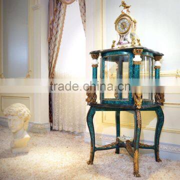 French Neoclassical Luxury Peacock Green Wooden Carving Small Round Dining Table Central Table / European Dining Room Furniture photo-5