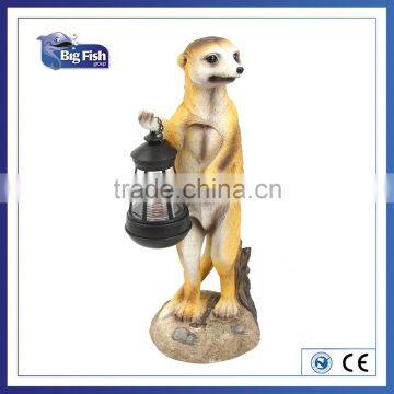 Solar Powered Meerkat with lantern polyresin garden light with 1 bright white LED light