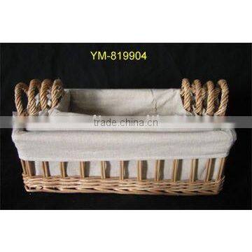 2016 Chinese Popular S/4 Canvas Lined Willow Storage Basket With Flax Lining photo-1