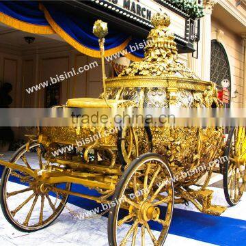 BISINI Princess Cinderella Pumkin Car Luxury Horse Saddle Royal Golden Carriage Wedding Carriage(BG11-M052) photo-2