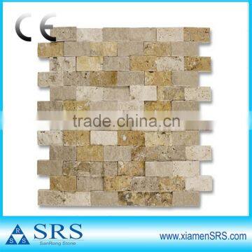 split surface of yellow travertine mosaic