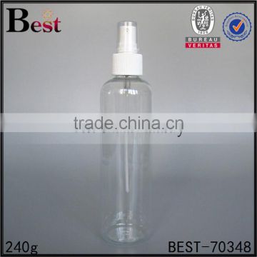 240ml alibaba china cosmetic water toner pet spray bottle clear round shoulder plastic bottle pet factory price wholesale