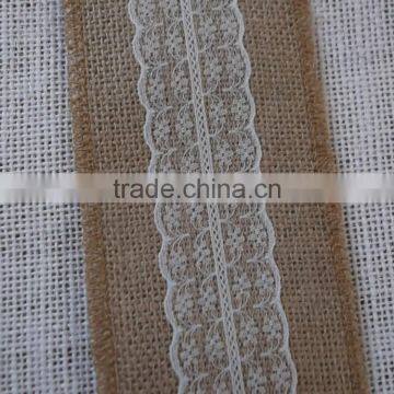 3''*3y Burlap Ribbon With Lace 100% Natural Jute photo-2