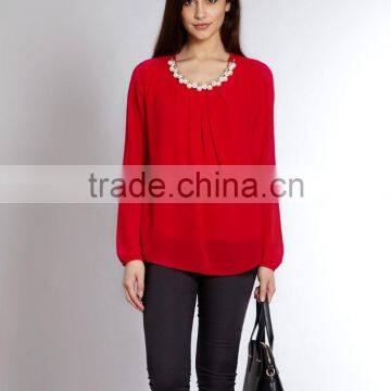 necklace detail red chiffon top,china top ten selling products,girls fancy top