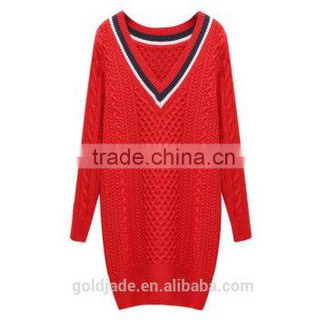 Best Sale Knitted Women Long Sweater Design V Neck Cashmere Sweater Women photo-4