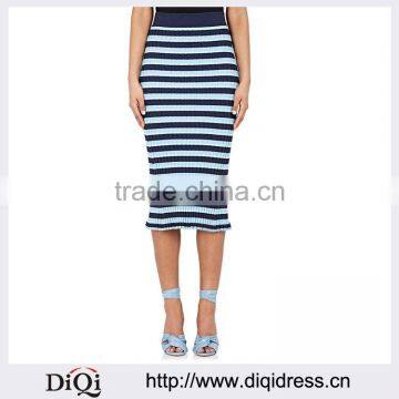 Customized Lady's Apparel Latest Wholesale Clothing Rib-knit Pencil Striped Skirt(DQM023S)