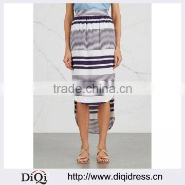 Wholesale Women Apparel Striped Casual Elasticated Waist Navy and White Gauze Skirt(DQE0349SK)