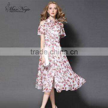 Maxnegio long chiffon sexy keyhole print floral casual dress