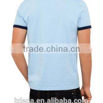 Pure Organic Cotton Classic Breathable Men's Tee Round Neckline Contrast Piping Pique t Shirt photo-3