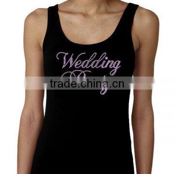 Women Fashion Cotton Tank Top Clothes Iron On Wine Rhinestone Transfer Design photo-2