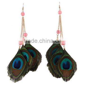 Wholesale Feather Jewelry Lady Peacock Tail Feather Earring Jewelry Evil Eye Earring Jewelry photo-4