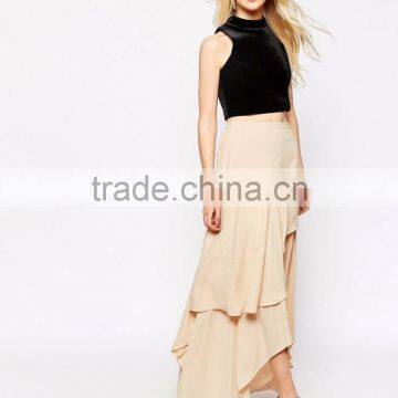 Women Summer Wear Beach Wear Asymmetrical Design Lvory Floaty Maxi Chiffon Skirt With Layers photo-2
