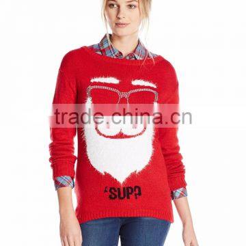 Women Red Sweater fuzzy Beard Santa Claus Pattern Christmas Jumpers